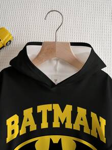 BATMAN X SHEIN 男童休闲字母蝙蝠图案卫衣，秋季款 - 白色 - 查看 5