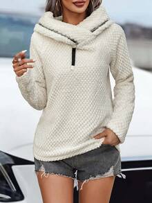 SHEIN LUNE Women's Autumn/Winter New High-End Niche Fluffy Hooded Sweatshirt, Autumn/Winter Fabric Hooded Contrast Color Zipper Hoodie