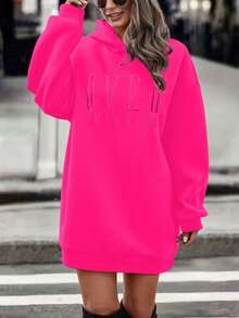 EMERY ROSE 女式宽松休闲长袖运动衫 - 玫紅色 - 查看 3