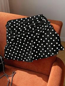 Solflare Plus Size Polka Dot Casual Skirt, Suitable For School And Outings - Black and White - View 3