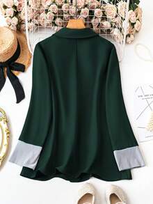 SHEIN LUNE Áo khoác Blazer tay dài dệt kim màu đen cỡ lớn dành cho nữ, mùa thu - Màu xanh lá cây đậm - Xem 2