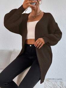 EURMUSE Drop Shoulder Open Front Ribbed Knit Duster Cardigan