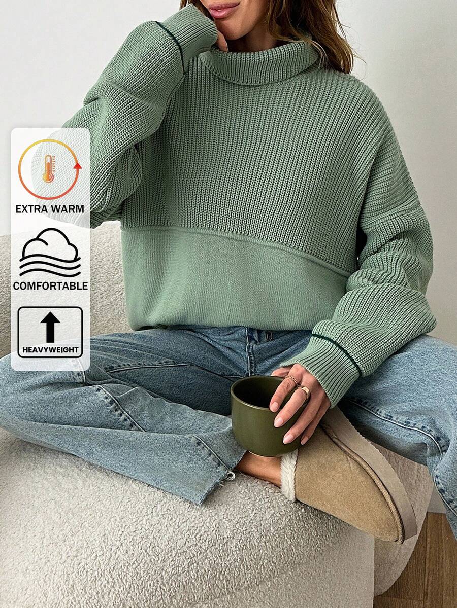 EURMUSE Woman Turtleneck Knit Detailed Thick Winter Sweater,Jumper,Jumpers For Women,Cream Jumper,Jumpers,Christmas Jumper,White Jumper,Black Jumper,Ladies Jumper,Women's Jumpers - Mint Green - View 1