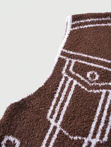 ROMWE MEN Prep Men's Contrast Color Sleeveless Front Button Knit Vest - Brown - View 5