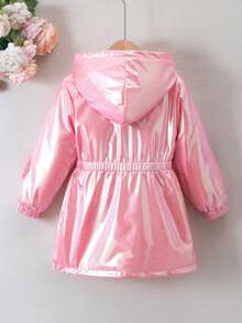 SHEIN Áo khoác dài tay có mũ trùm đầu phong cách đường phố cổ điển cho bé gái 1 chiếc áo khoác lông ấm áp cho bé gái - Nhiều màu - Xem 2