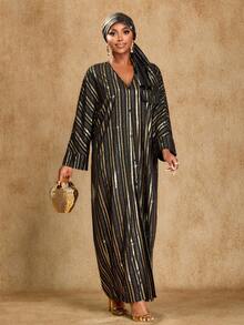 Brilight 女士休闲烫金条纹宽松外套正装衬衫连衣裙日常休闲外出适合所有场合 - 黑色 - 查看 8