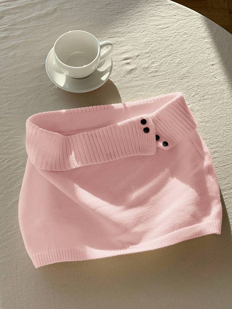 Comfortcana Jupe-pull côtelée en tricot de couleur unie, polyvalente et décontractée, style coréen pour l'automne/l'hiver