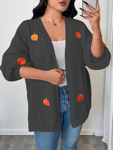 Elenzga Plus Size Casual Loose Fit Long Sleeve Cardigans, Versatile For Everyday Wear - Dark Grey - View 8