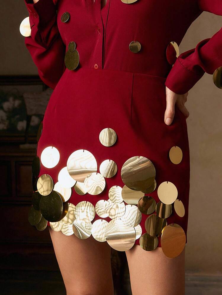 Women's Handmade Sequin Embellished Versatile A-Line Skirt, Spring/Summer