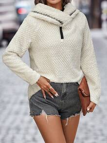 SHEIN LUNE Women's Autumn/Winter New High-End Niche Fluffy Hooded Sweatshirt, Autumn/Winter Fabric Hooded Contrast Color Zipper Hoodie