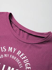 INAWLY 女士标语印花圆领 T 恤 图案 T 恤 女士上衣 - 酒紅色 - 查看 4