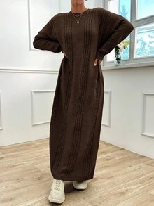 EURMUSE Abito a maglia a costine tinta unita da donna, stile casual e minimalista per l'autunno/inverno - Castano - Visualizzare 8