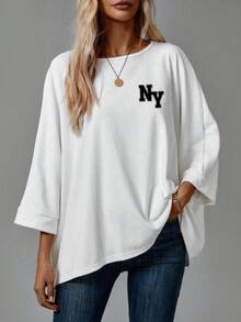EMERY ROSE Minimalist New York NY Logo Print Casual Simple Basic Women T-Shirt, Suitable For Autumn/Winter 2 Packs Tops - Multicolor - View 2
