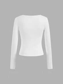 SHEIN Essnce Bộ 4 áo thun cổ vuông tối giản thường ngày dành cho nữ, màu trơn, thích hợp mặc mùa thu/đông, mặc nhiều lớp, mặc ngoài trời, áo lót - Nhiều màu - Xem 5