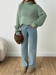 EURMUSE Woman Turtleneck Knit Detailed Thick Winter Sweater,Jumper,Jumpers For Women,Cream Jumper,Jumpers,Christmas Jumper,White Jumper,Black Jumper,Ladies Jumper,Women's Jumpers - Mint Green - View 7
