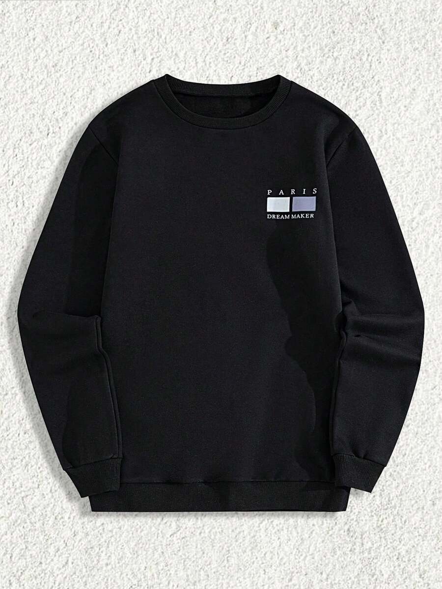 EURMUSE Herren Sweatshirt aus Baumwolle mit Buchstaben Aufdruck, Rundhalsausschnitt, Regular Fit