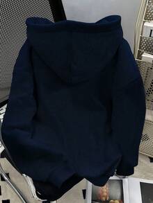 INAWLY Casual Loose Fit Drop Shoulder Long Sleeve Sweatshirt For Women - Navy Blue - View 2