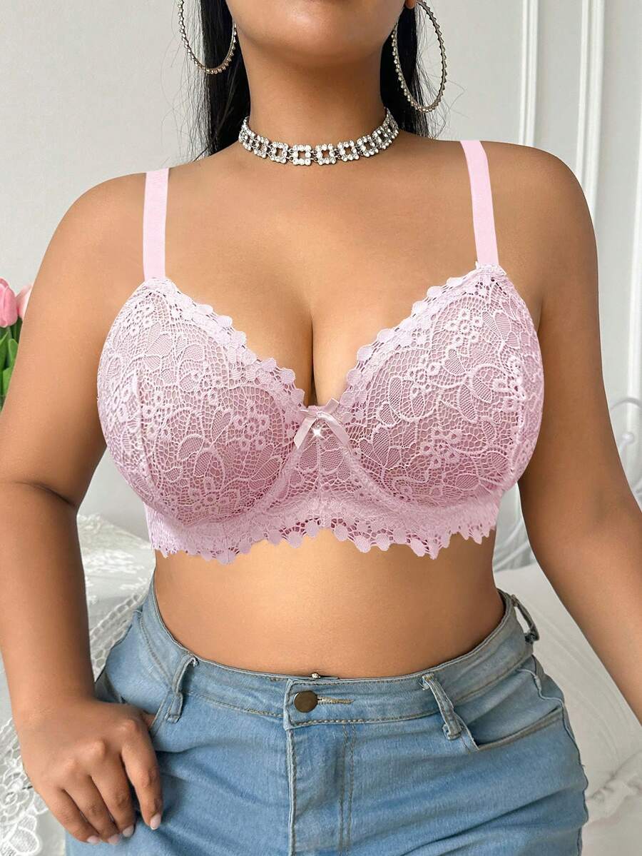 DesireSculpt Áo ngực nâng ngực ren gọng cỡ lớn - Hồng - Xem 1