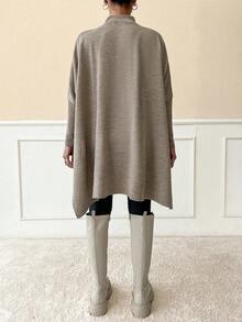 SHEIN Women Solid Color Mock Neck Half Sleeve Oversize Pullover - Beige - View 4