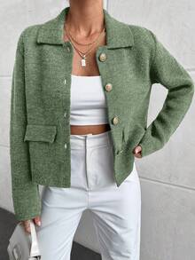 EURMUSE 纯色前扣优雅长袖开衫