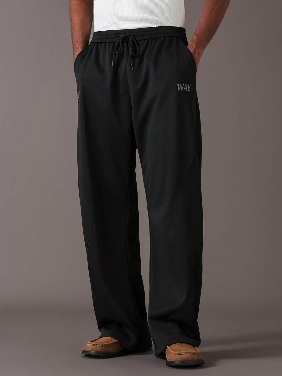 STYNVO 男士休闲百搭字母印花运动裤 男士宽松版型裤 男士黑色运动裤 男士抽绳裤 男士宽松运动裤 专业俱乐部运动裤 - 黑色 - 查看 1