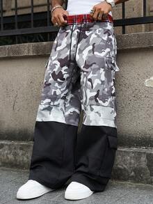 Manfinity Roghcode Young Street 男式拼布迷彩多口袋长裤 - 黑色 - 查看 8