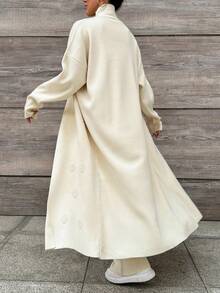 EURMUSE High Neck Knit Top and Knit Pants and Open Front Cardigan - Beige - View 2
