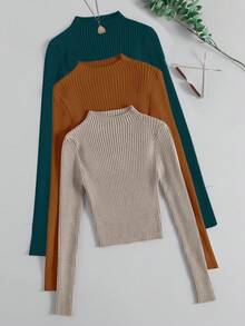 Franclia 3件套高领罗纹针织套头衫秋冬毛衣 - 彩色 - 查看 3