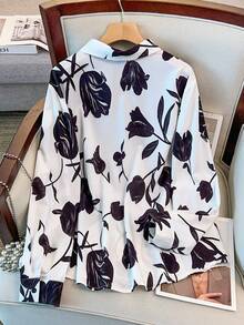 SHEIN 大码女式经典简约修身衬衫，百搭秋冬装，适合日常通勤 - 彩色 - 查看 2