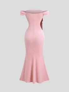 Sweetra Váy bó sát vai xếp nếp nhung màu hồng cánh sen mới dành cho nữ, gợi cảm và thời trang cho tiệc tùng, sinh nhật, những dịp trang trọng - Hồng - Xem 2