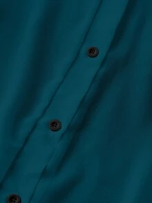 Franclia Áo sơ mi trơn cổ bẻ đơn giản trong suốt - Màu xanh ngọc - Xem 3