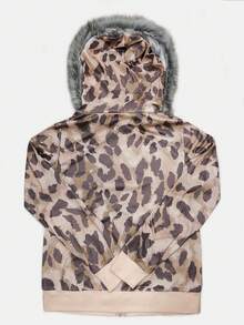 INAWLY Veste à capuche décontractée rétro pour femmes, Top zippé avec col en fourrure imprimé animal et patchwork, convient pour le port en extérieur