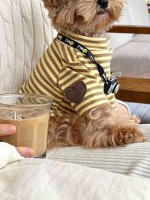 PETSIN 1 件宠物猫狗通用圆领连帽衫经典条纹针织弹力舒适基本款时尚狗狗 T 恤 - 彩色 - 查看 2