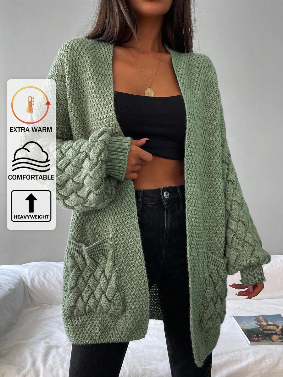 EURMUSE Dual Pocket Open Front Cardigan - Green - View 1