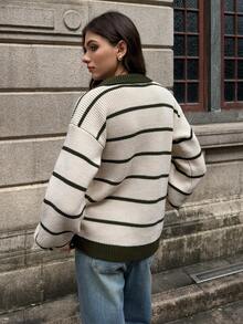 SHEIN Unity Áo len cổ tròn họa tiết sọc dệt kim dày - Nhiều màu - Xem 2