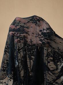 Anewsta 女士蕾丝透视拇指孔优雅衬衫，适合节日派对装 - 藏蓝色 - 查看 8