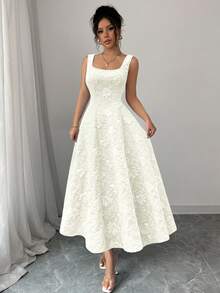 Elenzga 新品女式无袖破洞花卉纹理梭织面料修身中长优雅连衣裙，百搭又迷人