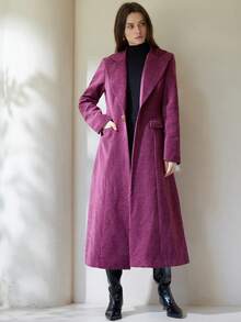 Aveloria Modichic Fashionable Design Elegant Versatile Korean Style Elegant Purple Cinched Waist Long Sleeve Coat - Purple - View 6