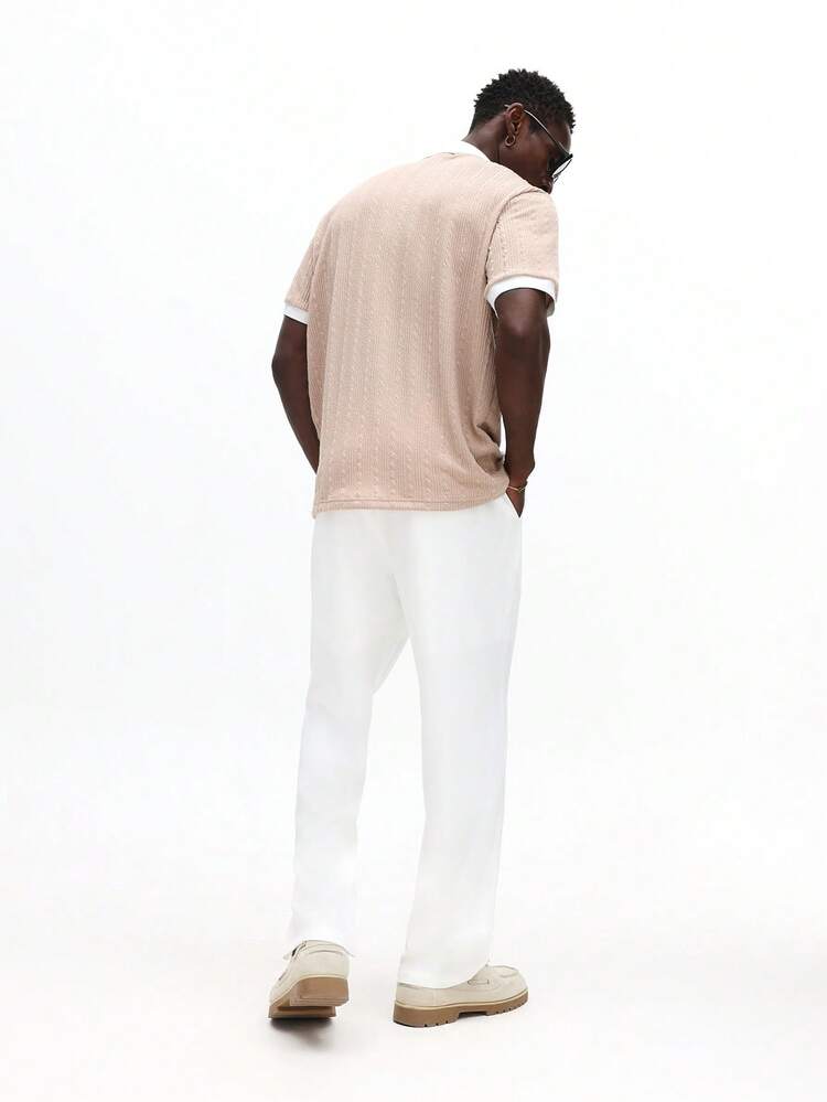 Cable Knit Polo With Contrast Trim