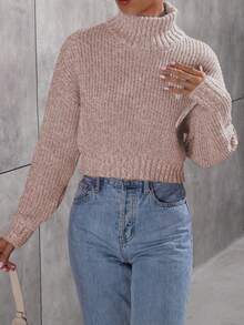 EMERY ROSE Suéter de cuello alto de manga larga informal y de moda para mujer - Albaricoque - Ver 4