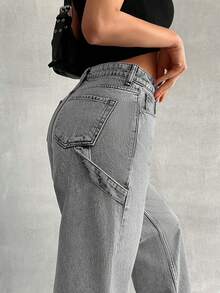 EURMUSE Blugi Carpenter cu talie înaltă și croială dreaptă