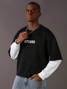 STYNVO Men's Casual Colorblock Letter Print Pullover Sweatshirt, Autumn