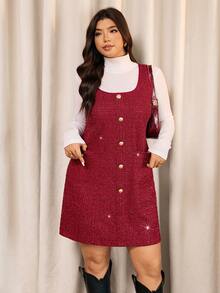 Elaquor Plus Size U-Neck Sleeveless Wide Strap Casual Elegant Dress Christmas/Winter Red - Red - View 3