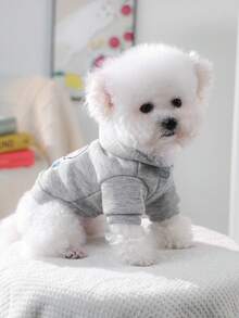 PETSIN 1 件宠物服装，可爱刺绣酷炫大象开衫夹克，猫狗秋冬保暖连帽衫 - 灰色 - 查看 6