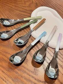 Joivida 3件/6件装不锈钢勺子，锭形勺，小饭勺，加深勺，餐具，韩式汤匙，圣诞节，情人节 - 彩色 - 查看 3