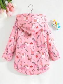 SHEIN 少女卡通印花连帽长袖夹克