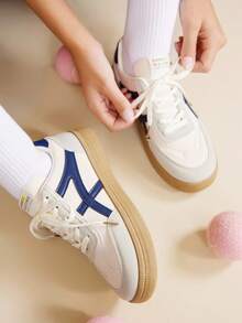 CUCCOO EASI 女士圆头平底休闲运动鞋、通勤和训练鞋、白色鞋子 - 藍色 - 查看 10