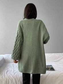 EURMUSE Dual Pocket Open Front Cardigan - Green - View 2