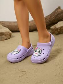Niña sandalias ligeras con talón plano estilo kawaii, diseño de gato, punta redonda, para verano y playa - Morado - Ver 3