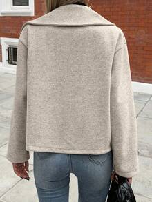 SHEIN PETITE CURVE Plus Size Women's Front Button Long Sleeve Casual Jacket, Everyday Wear Fall Winter Cloth For Women - Light Grey - View 2